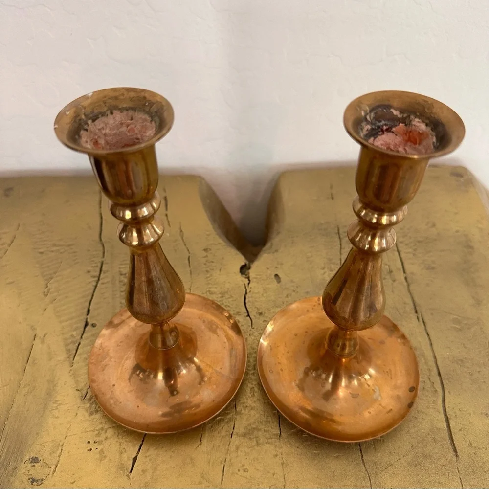 Pair of 2 Gold tone Candlestick Holders